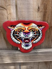 American Traditional Tiger Handmade Sign Tattoo Flash Shop Sign