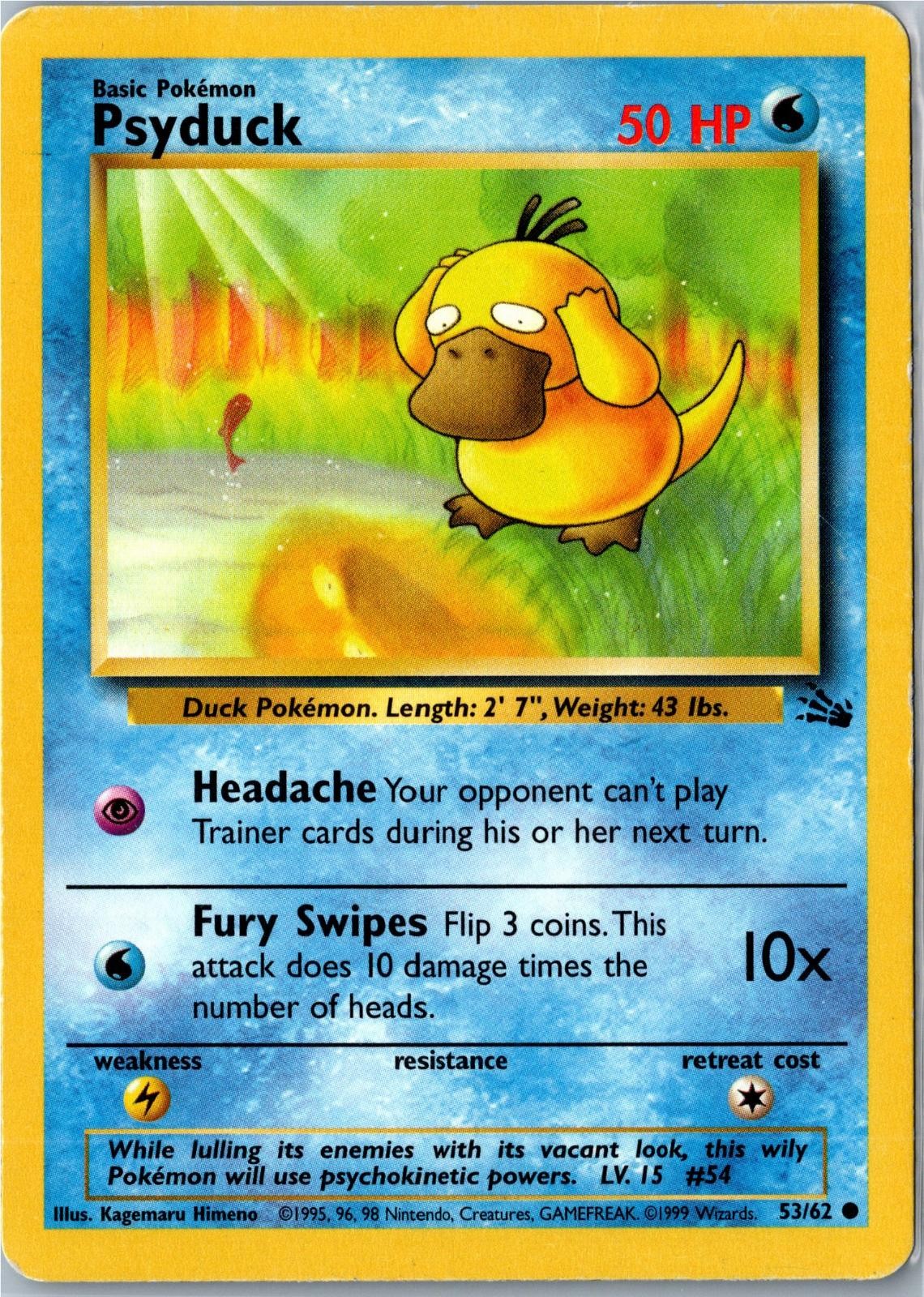 Vintage WOTC Pokemon Card - Psyduck Fossil 53/62 Common Unlimited MP