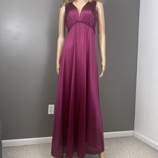 Vintage 70s 80s Vanity Fair Nightgown 34 Plum Burgundy Nylon Maxi Empire Waist