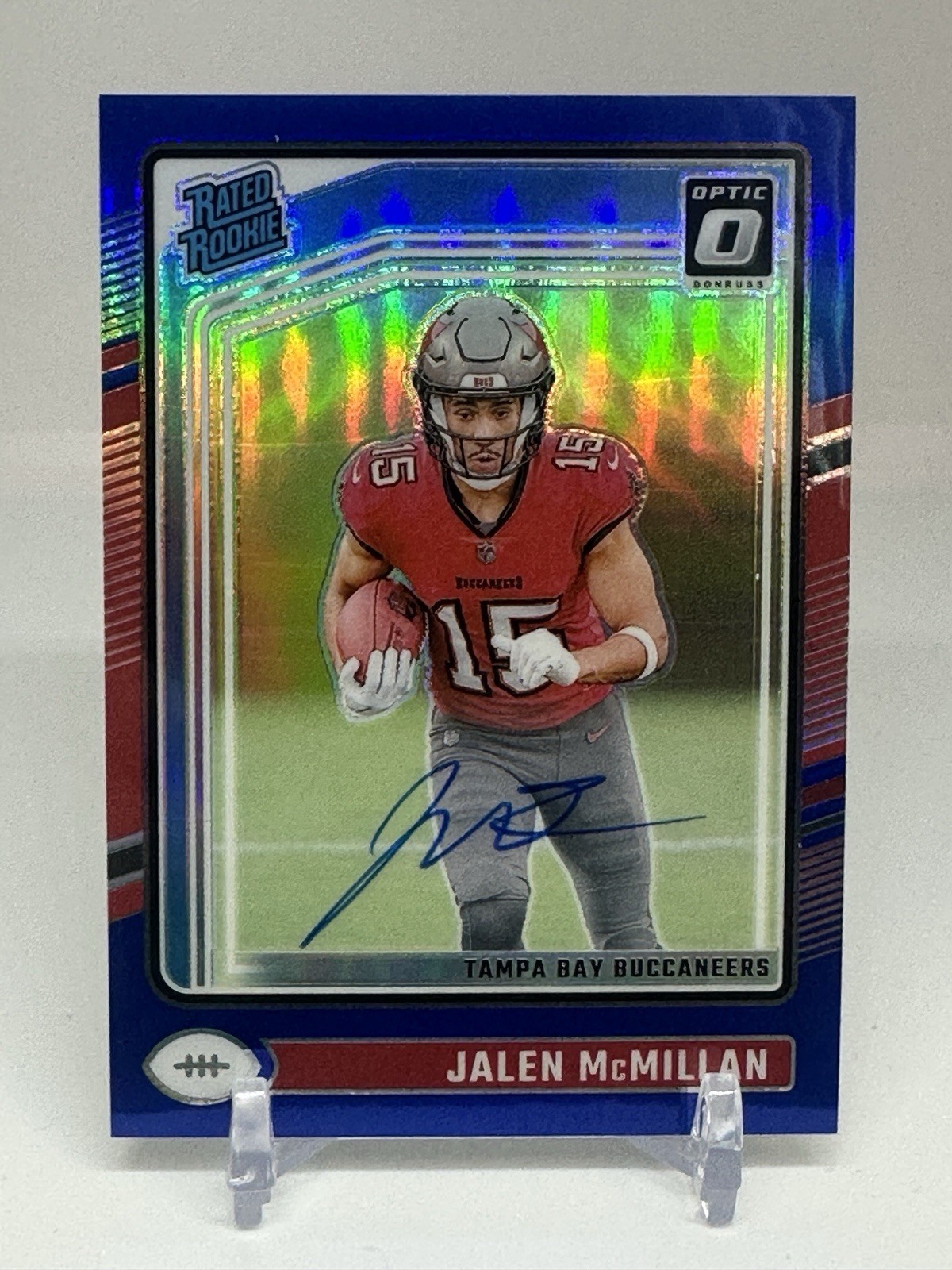 2024 Donruss Optic Jalen McMillan Rated Rookie RPS Auto Blue #/99 Buccaneers