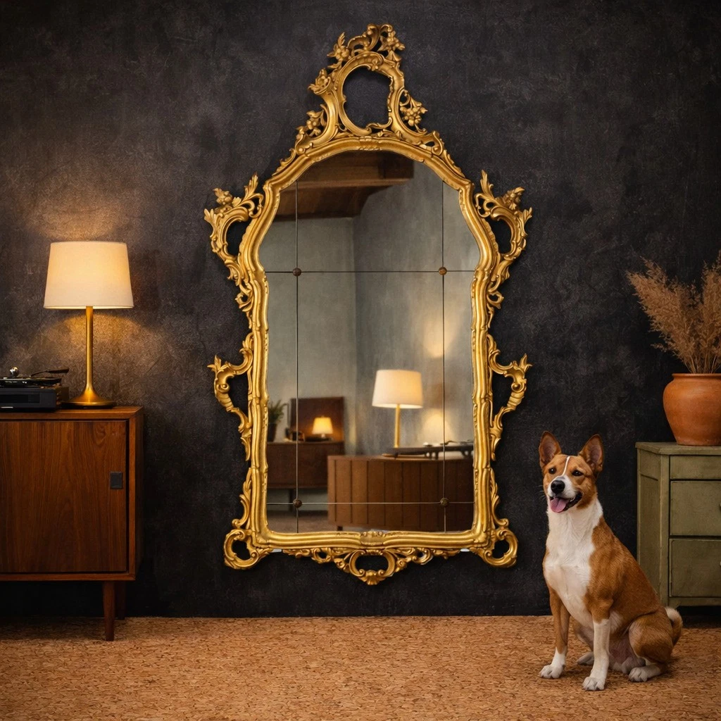 Grand Miroir Mural Baroque Noir Et Argent – 96x57 Cm, Style Antique