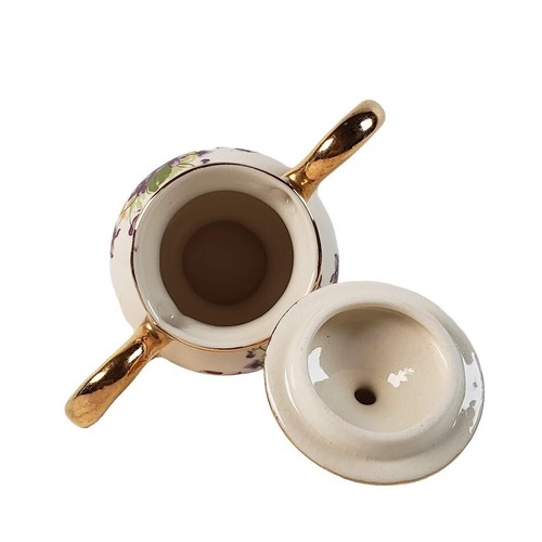 Vintage Antique Reproduction 22 K Gold Tea Set Teapot Sugar Bowl and Lid Creamer - Picture 8 of 14