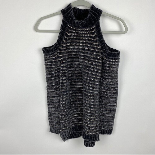 Adam Levine Metallic Chenille Cold Shoulder Sweater Women's Junior XS Gray NEW - Picture 5 of 12