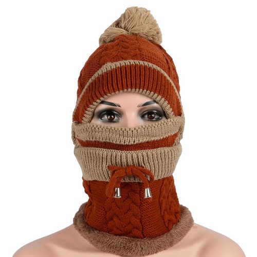 Set 3 in 1 Sciarpa Cerchio Cappello Donna Invernale Caldo Maglia con Maschera Viso Cappellino Sci - Foto 8 di 18