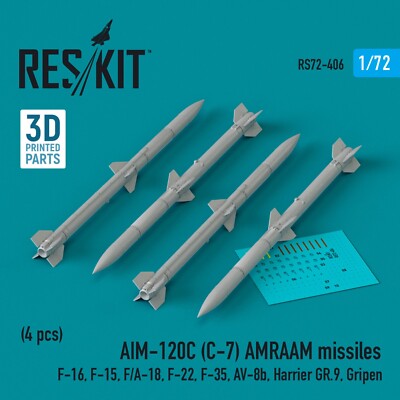 AIM-120C (C-7) AMRAAM missiles (4 pcs) (3D Printed) Scale 1:72 ResKit RS72-0406
