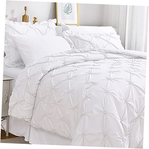King Size Comforter Set 7 Pieces,White Bed in a Bag Comforter Set for
