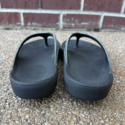 OOFOS OOlala Flip Flop Thong Sandals Women Size EU 39 US 8 Black Silver READ - Picture 4 of 11