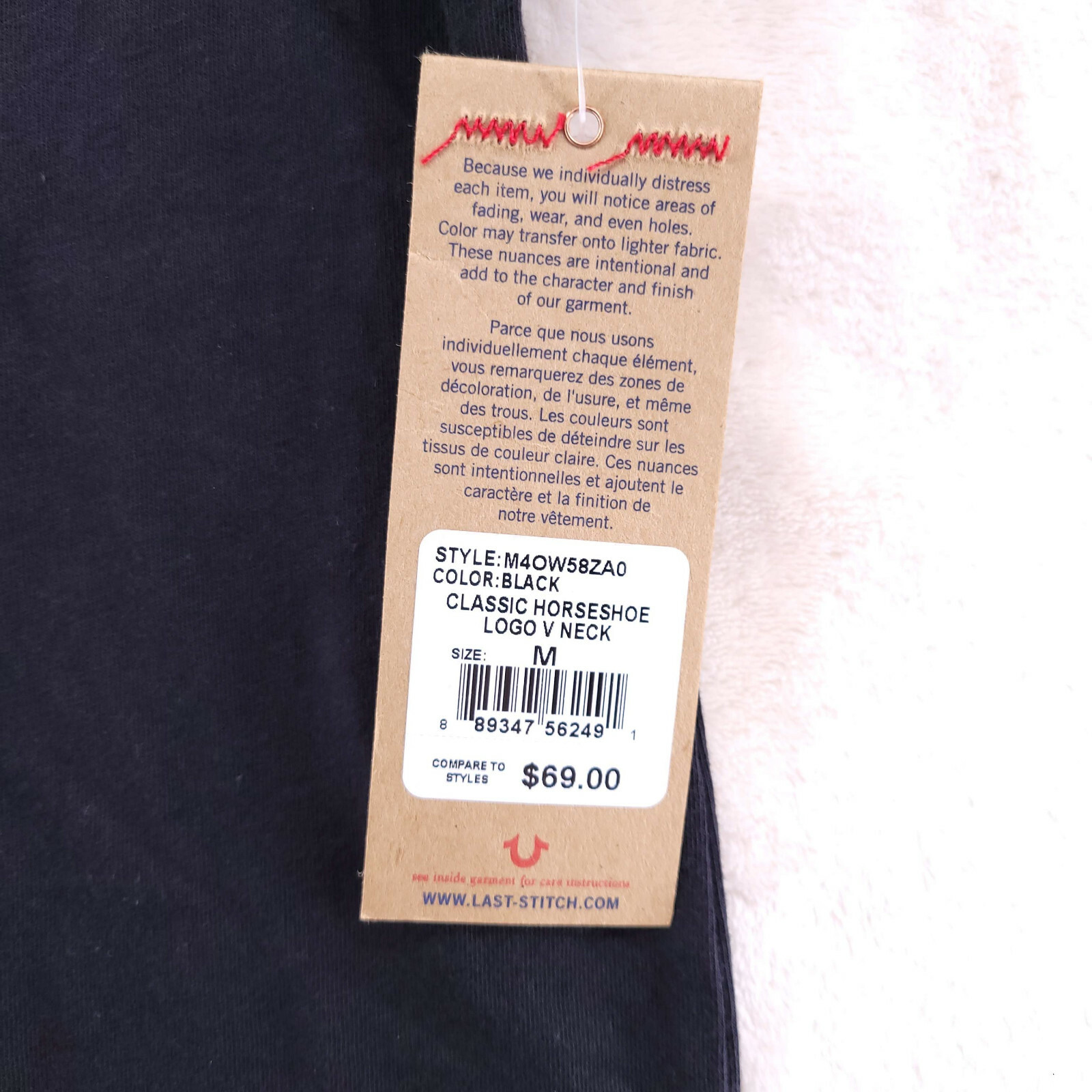 True Religion Classic Horseshoe Logo V-Neck Men's Size M Black Cotton T-Shirt thumbnail 5