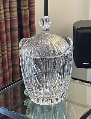 Block Crystal Wyndham Biscuit Cut Glass Scalloped Jar Mint Condition
