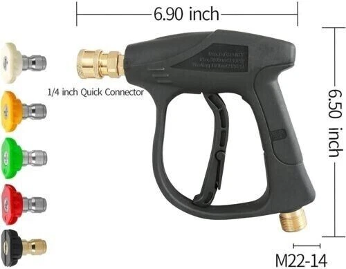 1/4" High Pressure Washer Gun 4000 PSI Car Wash Foam Spray Short Wand w/ Nozzle - Picture 9 of 13