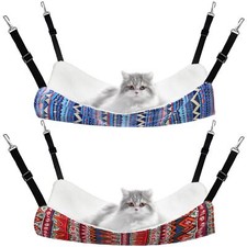 2 Pieces Reversible Cat Hanging Hammock Soft Breathable Pet Cage Hammock with...