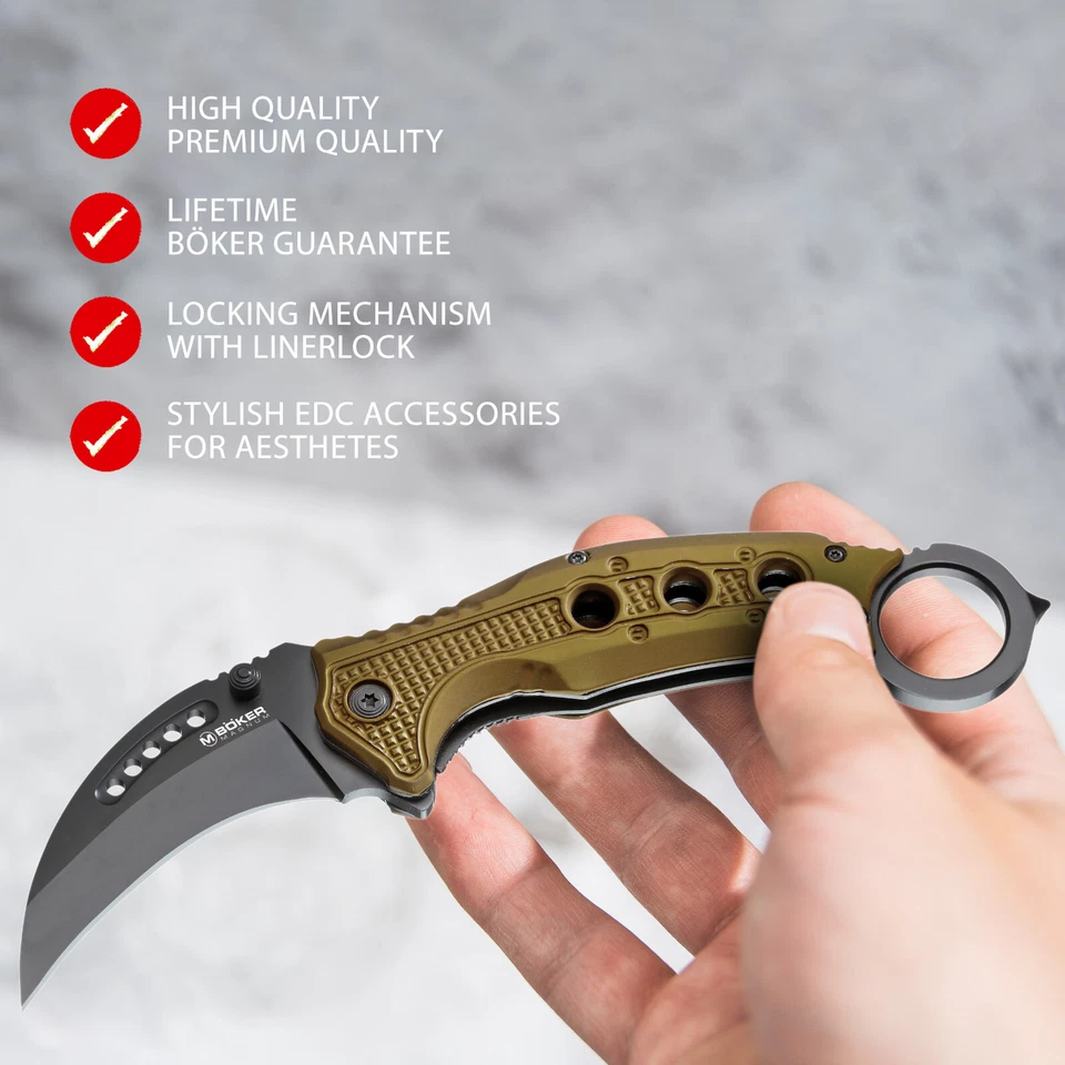 BÖKER MAGNUM® Black Scorpion Karambit EDC-Taschenmesser Taktisch 440A Clip Gold - Bild 2 von 4