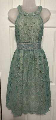 Champagne & Strawberry Lace Scallop Trim Fit & Flare Dress Mint Green, Sz:M  | eBay