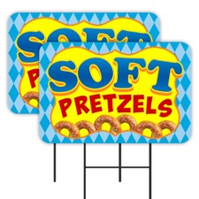 Soft Pretzels 2 Pack Double-Sided Yard Signs 16" x 24" with Metal Stakes (Made i