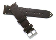 22mm 24mm Brown Genuine Leather Classic Style Watch Strap Handmade Silver Buckle