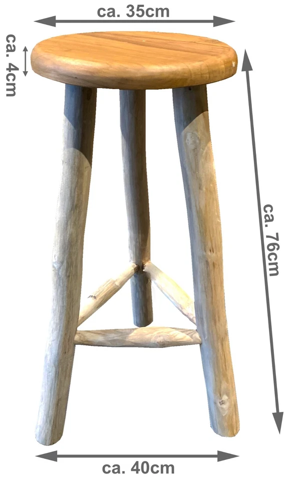 Barhocker Barstuhl Bistrohocker Teakholz 2 er Set 75x35 cm Natur Holz Bistro Bar - Bild 2 von 4