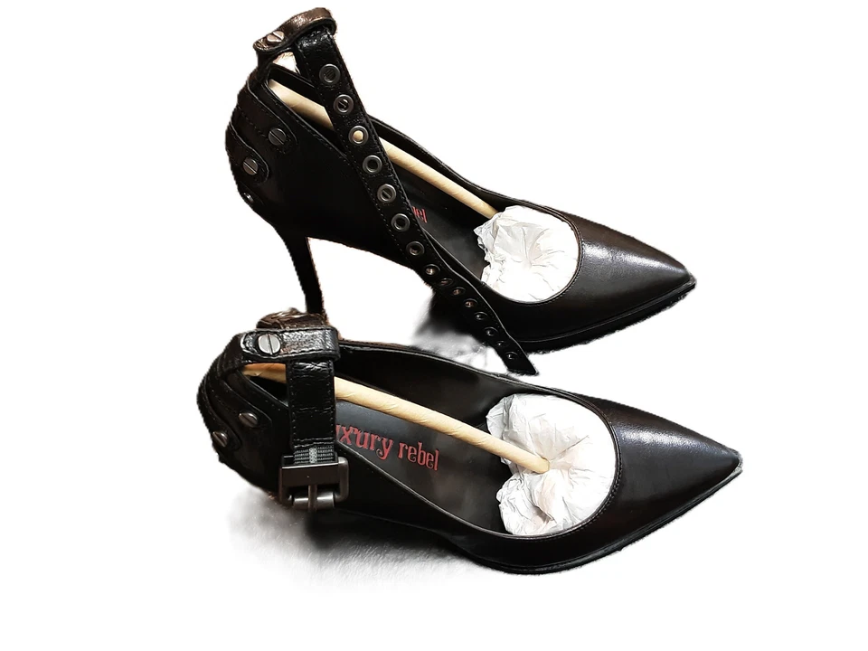 LUXURY REBEL Sophie New in box Black Leather Pointie Toe Heels Pumps 7.5 EUR 38 - Image 2 of 4