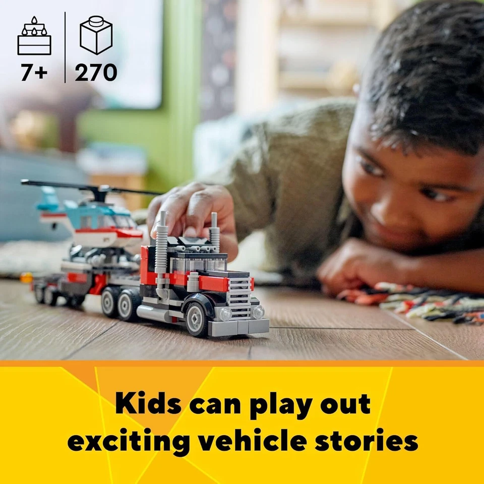 LEGO Creator Camión de Plataforma 3 en 1 con Helicóptero Juguete para Hélice Avión y... Foto 2 de 4