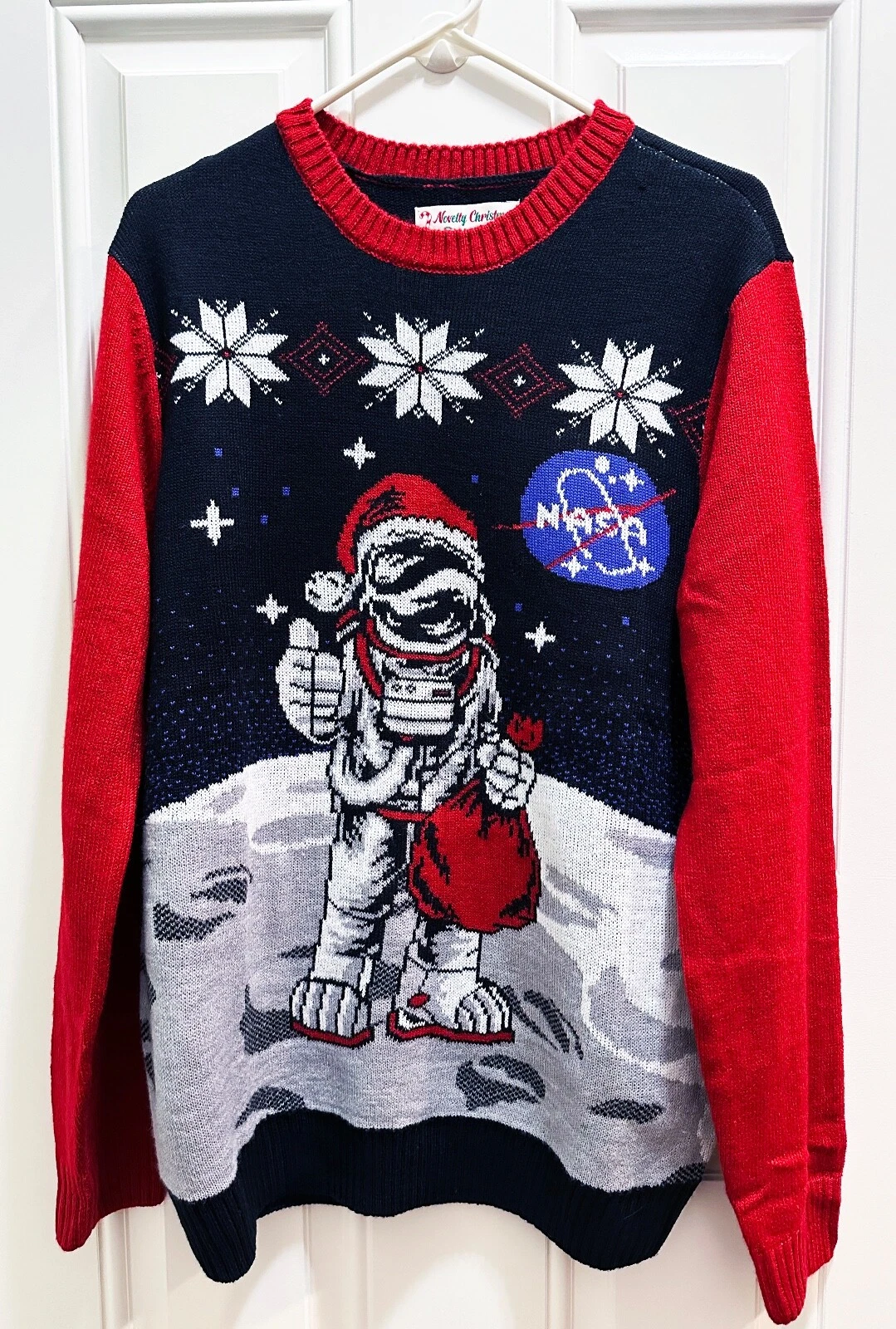Novelty Christmas Sweater NASA Astronaut Moon Ugly Sweater
