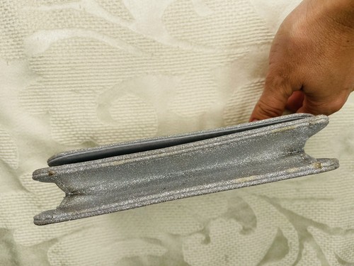 Estee & Lilly Silver Mesh Flap Magnetic Snap Closure Envelope Clutch Crossbody - Picture 4 of 5