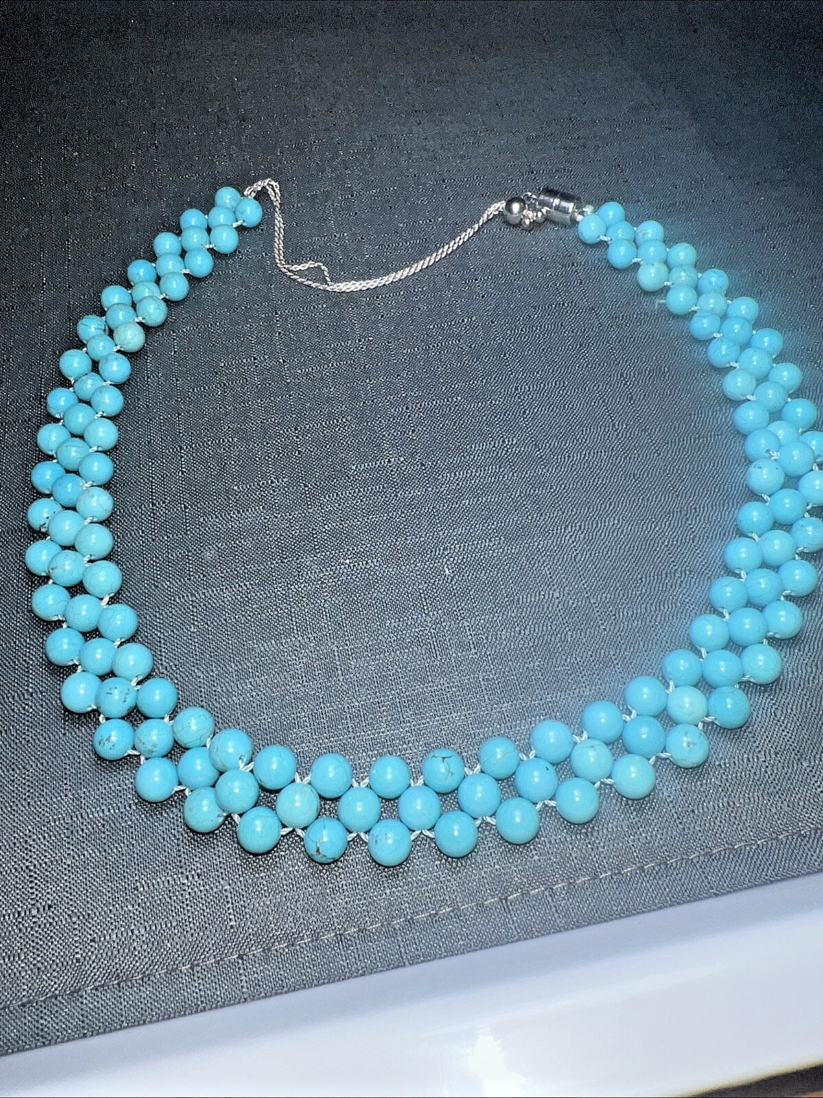 Turquoise Bead Necklace Pull String  Gemstone - image 1
