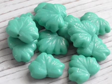 12 - 13x11mm CZECH MAPLE LEAF TURQUOISE BLUE GLASS BEADS LEAVES TREE FALL FLORAL