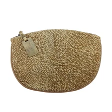 BORBONESE Pouch Flying Pattern Beige Suede x Leather Authentic USED T21227