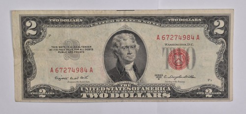$2 1953-B RED SEAL US United States Note Avg Circ