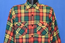 vtg 60s FROSTPROOF GREEN RED YELLOW BUTTON FRONT MENS WORKWEAR BUTTON SHIRT L