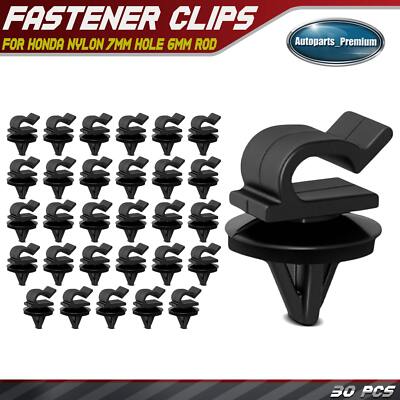30Pcs Nylon 7mm Hole 6mm Rod Hood Prop Mount Clip for Honda 91547-SE0-0030 Black