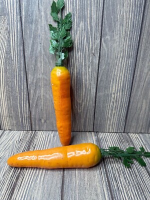 Set Of 2 Plastic Carrot Decorations With Green Leaves 12'' Each
