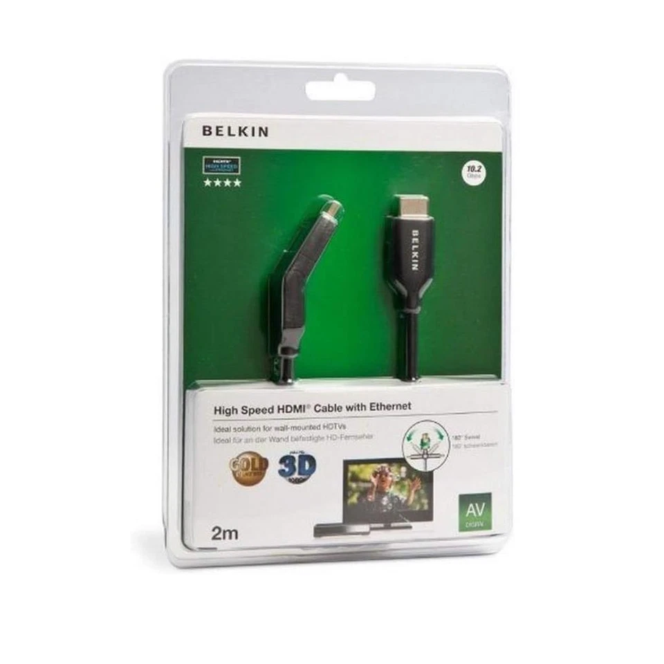 Belkin 2m HDMI Cable Dual 180� Swivel With Ethernet Gold Plated Black F3Y023BF2M - Image 3 of 3