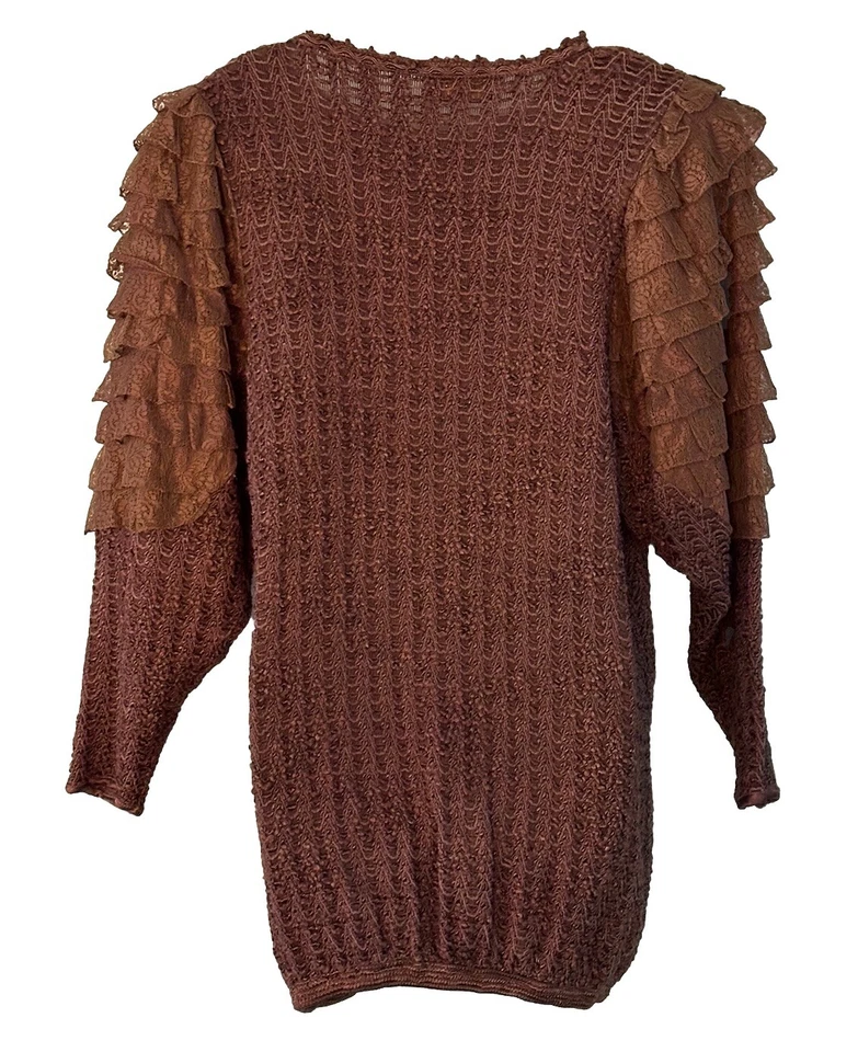 Vtg Mariorita Sweater Dress Tiered Lace Ruffles Puff Sleeves Avant-Guard Italy - Image 2 of 4
