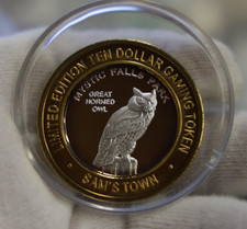 Great Horned Owl Las Vegas NV  Casino $10 Gaming Token .999 Fine Silver Strike..