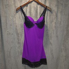 Victoria s Secret Babydoll Chemise Padded Push-Up Slip, Size 36C Purple Black