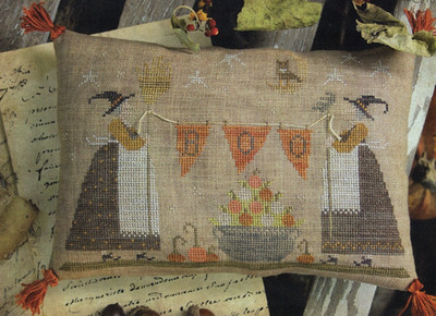Bobbing für Kürbisse Kreuzstich Muster Sampler Primitiv Halloween Boo Hexe