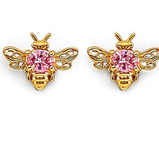 NEW 14K YELLOW GOLD BEE STUD EARRINGS WITH SCREW BACK