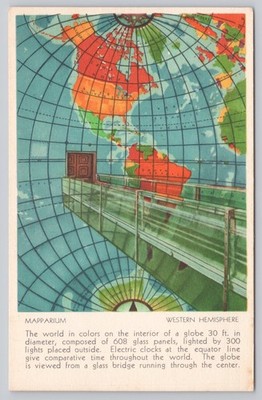 Vintage 1937 Mapparium Western Hemisphere Globe Postcard Boston