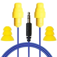 Plugfones Guardian Earplug / Earbud Hybrid - Blue Cable and Yellow Plugs