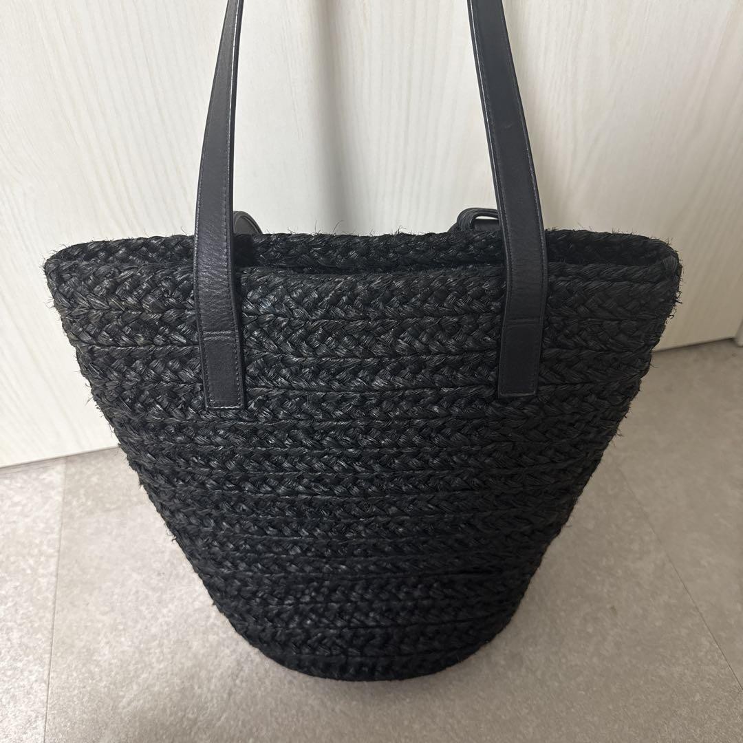 YVES SAINT LAURENT YSL Panier Tessuto Rafia Cestino Borsa Tote Bag Nera