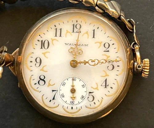 Antique 1907 Waltham Model 1907 165 Pocket Watch Fancy Dial GF Case Ticks 0s 15j