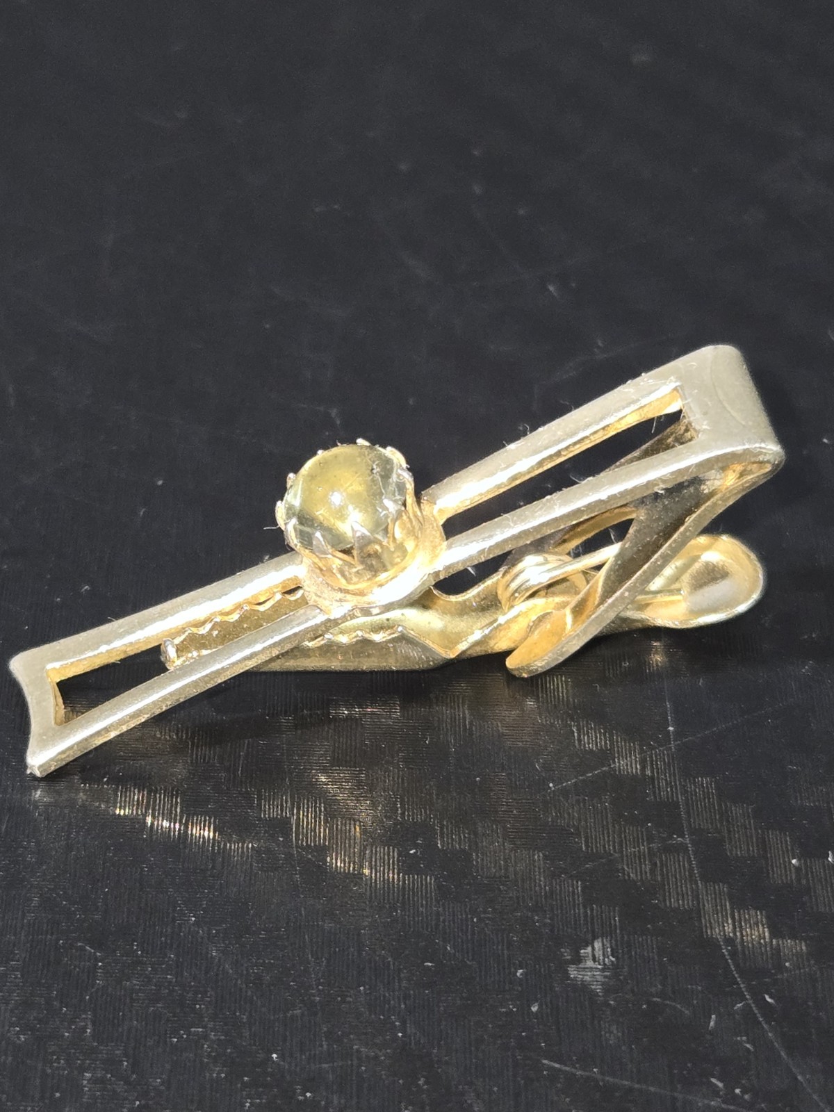 Gold Tone W/ Clear Glass Stone Tie Clip image 6