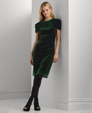 Lauren Ralph Lauren Women's Pleated Velvet Cocktail Dress - Green 10 NWOT