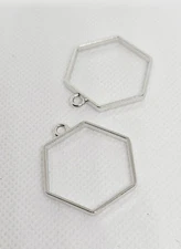 Patikil Alloy Open Back Geometric Hexagon Hollow Resin Bezel Pendant Frames