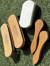 Vintage 5 Pc Horsehair Shoe Shine Brush Set Wood Handles Polish Dauber Buffing