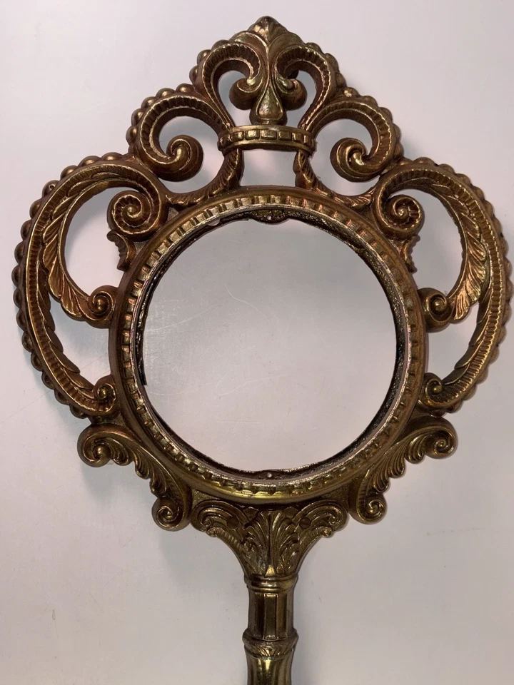 RELOJ/ESPEJO ANTIGUO GRANDE DE LATÓN DORADO ORNAMENTADO CON MARCO DE LLAVE GIGANTE MONTAJE DE COLECCIÓN OIG 23" Foto 2 de 4
