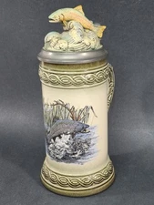 Vintage GERZ Germany 8.5" Rainbow Trout Fish Beer Lidded Original Gerzit Stein