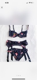 DEADSTOCK 2010&rsquo;s Agent Provocateur Lingerie Full Set in Black Floral 32C bra
