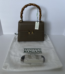 NEW Francesco Rogani Roma Crocodile Embossed Leather Sage Green Metallic Bag‎ Rogani Roma Green Croc Top Handle Bag (23cm), Women main image 4