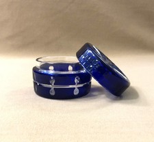 CRISTALLERIES DE NANCY poudrier / boite à poudre ART DECO cristal doublé BLEU